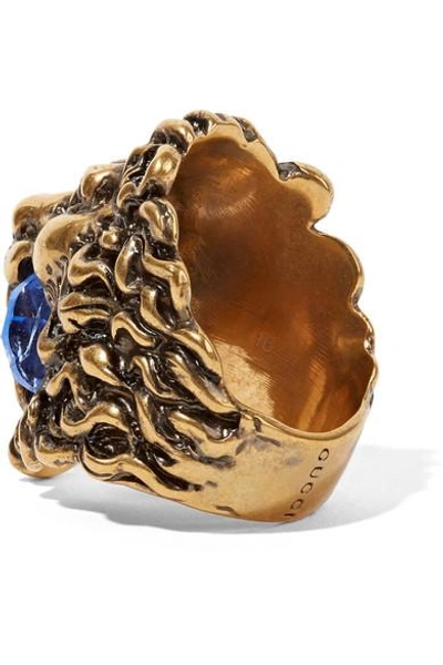 Shop Gucci Gold-tone Swarovski Crystal Ring