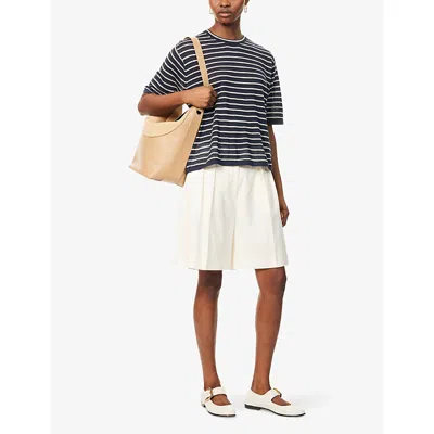 Theory Neo Sag Harbor Stripe Linen Blend Boyfriend T-shirt In Nocturne Navy Multi