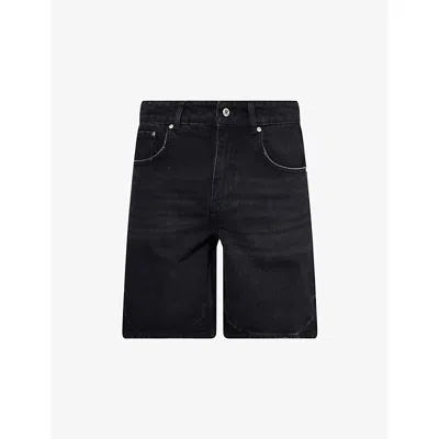 Represent Black Shorts With R Logo Embossed On The Back In Denim Man In Black