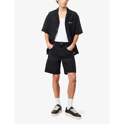 Represent Black Shorts With R Logo Embossed On The Back In Denim Man In Black