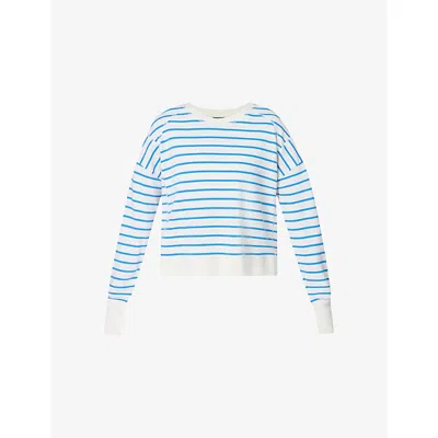 Sweaty Betty Womens After Class Crop Cotton And Modal-blend Sweatshirt Tidal Blue Stripe Xs In Tidal Blue Stripe