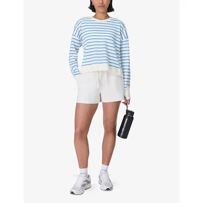 Sweaty Betty Womens After Class Crop Cotton And Modal-blend Sweatshirt Tidal Blue Stripe Xs In Tidal Blue Stripe