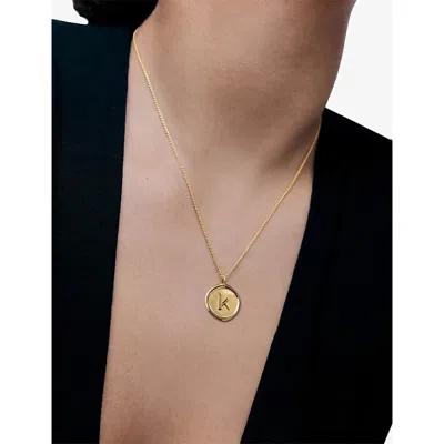 Monica Vinader Womens Initial K Stamp 18ct Yellow Gold Vermeil Necklac In Gold