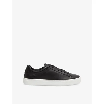 Reiss Mens Black Finley Leather Low-top Trainers In Black