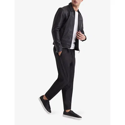 Reiss Mens Black Finley Leather Low-top Trainers In Black