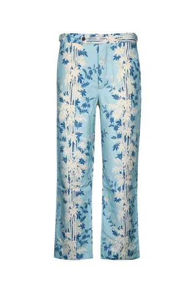 Bode Sky Blue Leaf-print Trousers In Blue Multi