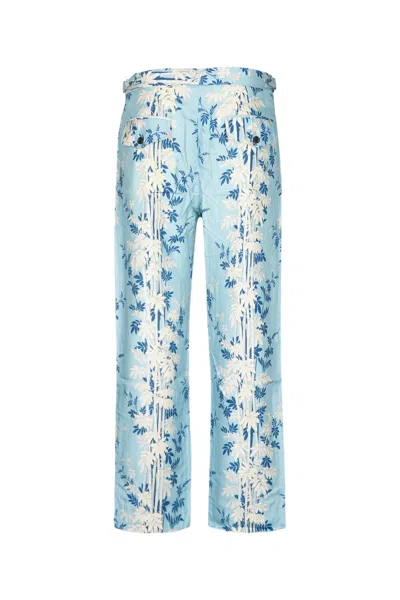 Bode Sky Blue Leaf-print Trousers In Blue Multi