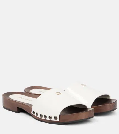 Miu Miu Wood Sole Flat Sandals With Studded Side In White