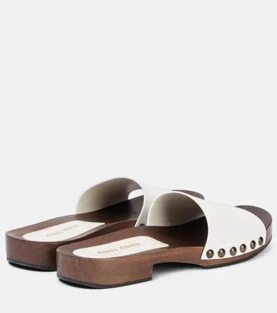 Miu Miu Wood Sole Flat Sandals With Studded Side In White