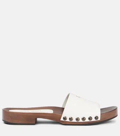 Miu Miu Wood Sole Flat Sandals With Studded Side In White