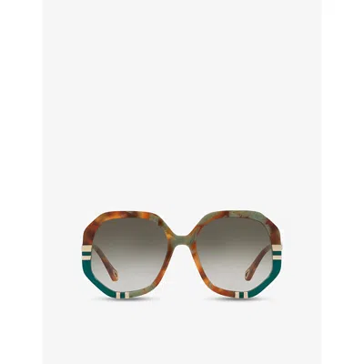 Chloé Womens Ch0105s Hexagonal-frame Acetate Sunglasses Brown In Brown