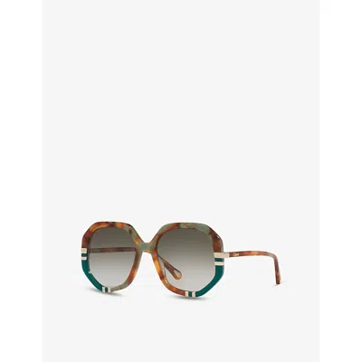 Chloé Womens Ch0105s Hexagonal-frame Acetate Sunglasses Brown In Brown