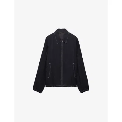 Prada Mens Black Contrast-stitch Relaxed-fit Cotton Blouson Jacket In Black