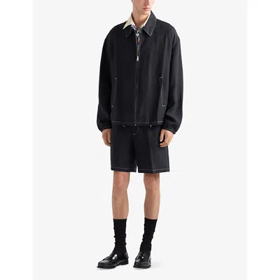 Prada Mens Black Contrast-stitch Relaxed-fit Cotton Blouson Jacket In Black
