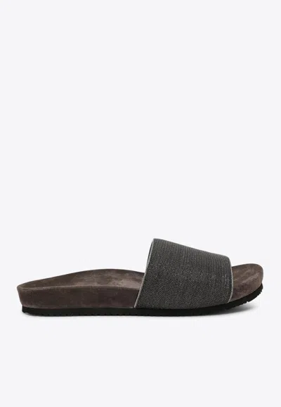 Brunello Cucinelli Leather Slippers In Taupe