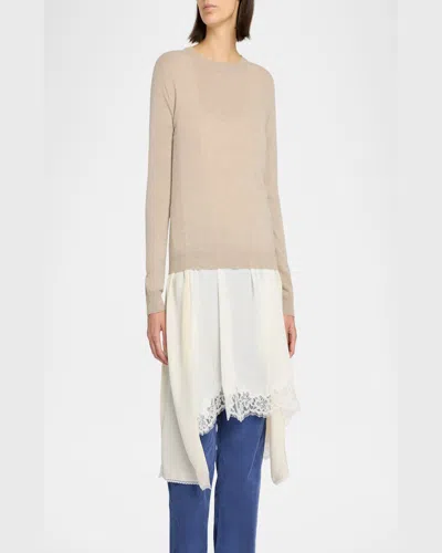 The Row Jazor Cashmere Sweater Long Sleeves In Beige Melange