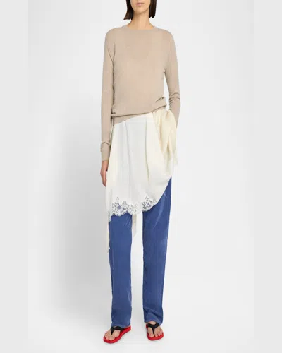 The Row Jazor Cashmere Sweater Long Sleeves In Beige Melange