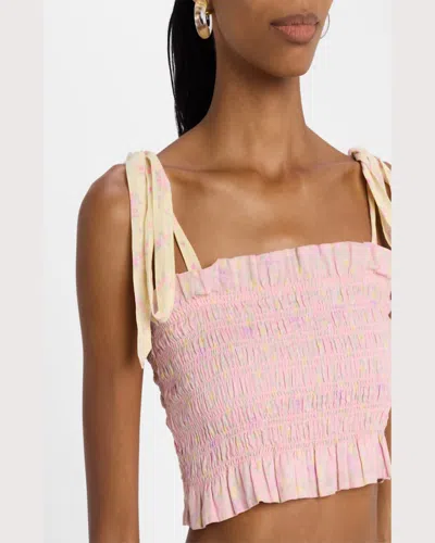 Loveshackfancy Corbin Cotton Mixed Print Top In Pink Lemonade In Pink Lemonade