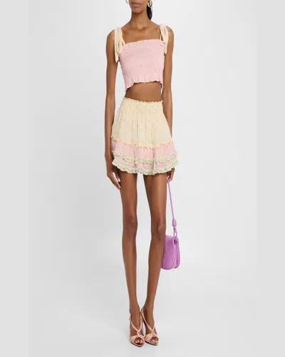 Loveshackfancy Corbin Cotton Mixed Print Top In Pink Lemonade In Pink Lemonade