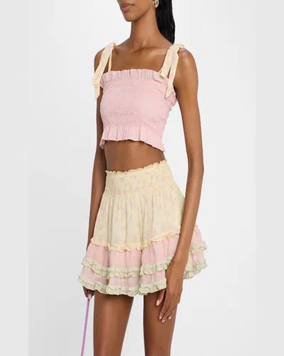 Loveshackfancy Corbin Cotton Mixed Print Top In Pink Lemonade In Pink Lemonade