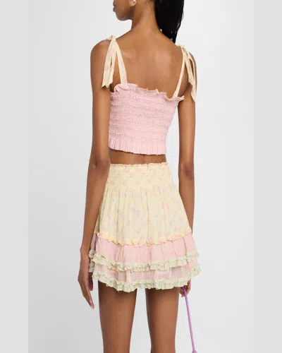 Loveshackfancy Corbin Cotton Mixed Print Top In Pink Lemonade In Pink Lemonade