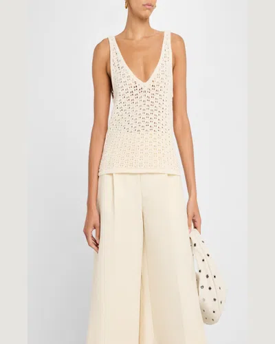 Naadam Open Crochet Pima Cotton Tank In White