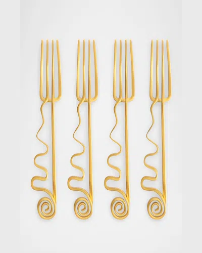 L'objet Spirale Cocktail Forks, Set Of 4 In Gold