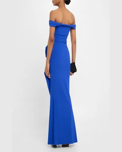 Chiara Boni La Petite Robe Off-shoulder Ruffle Mermaid Gown In Azulejo
