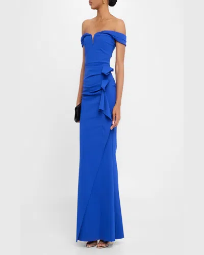 Chiara Boni La Petite Robe Off-shoulder Ruffle Mermaid Gown In Azulejo
