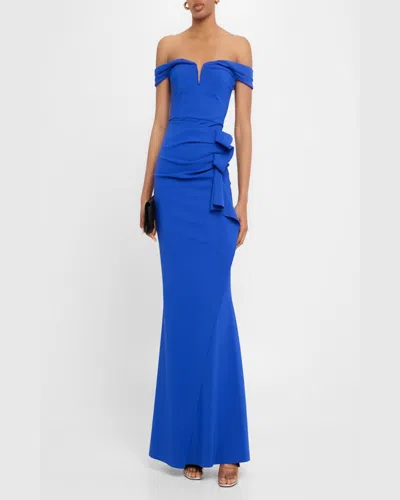 Chiara Boni La Petite Robe Off-shoulder Ruffle Mermaid Gown In Azulejo