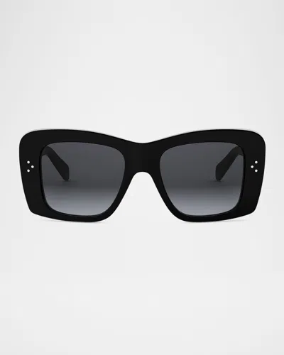 Celine Bold 3 Dots 53mm Geometric Sunglasses In Shiny Black Gradient Smoke