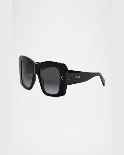 Celine Bold 3 Dots 53mm Geometric Sunglasses In Shiny Black Gradient Smoke