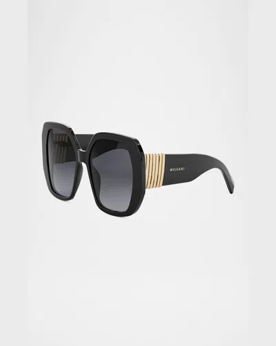 Bvlgari Tubogas Square Acetate Sunglasses In Shiny Blackgradient Smoke