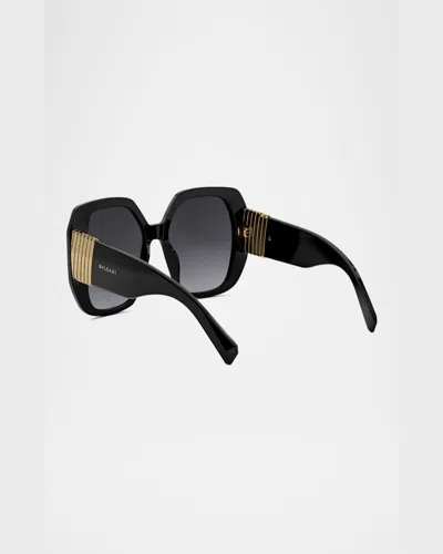 Bvlgari Tubogas Square Acetate Sunglasses In Shiny Blackgradient Smoke