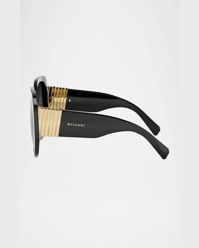 Bvlgari Tubogas Square Acetate Sunglasses In Shiny Blackgradient Smoke