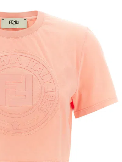 Fendi Women Pink T-shirt With Cropped Design And Raised Logo On The Front In Cotton Woman