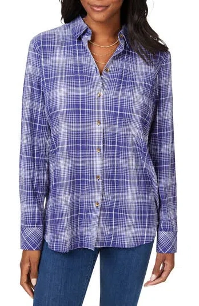 Foxcroft Rhea Plaid Easy Care Button-up Shirt In Indigo