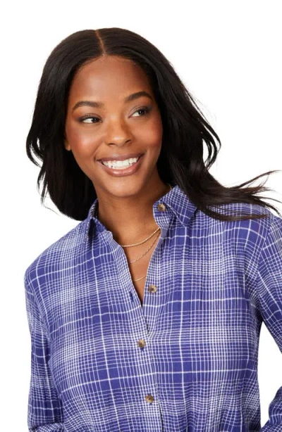 Foxcroft Rhea Plaid Easy Care Button-up Shirt In Indigo