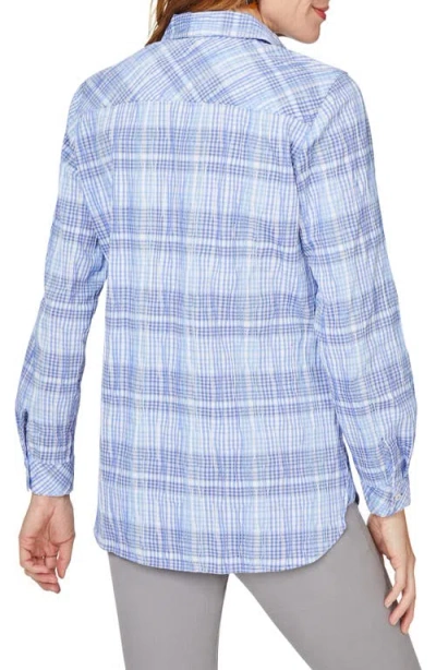Foxcroft Germaine Plaid Non-iron Button-up Tunic Shirt In Iris Bloom