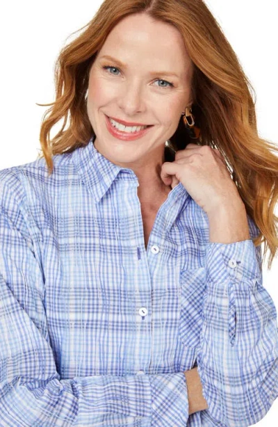 Foxcroft Germaine Plaid Non-iron Button-up Tunic Shirt In Iris Bloom