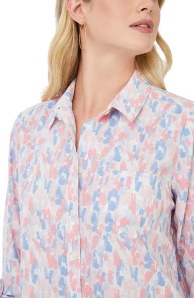 Foxcroft Cole Print Wrinkle-resistant Button-up Shirt In Blue Multi