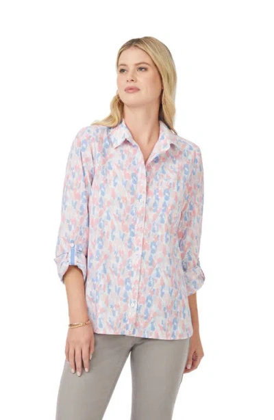 Foxcroft Cole Print Wrinkle-resistant Button-up Shirt In Blue Multi