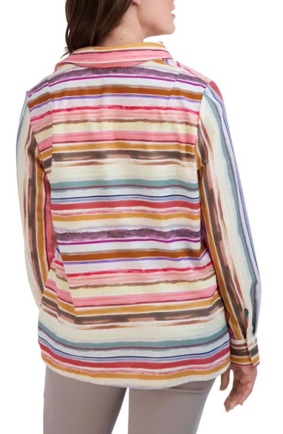 Foxcroft Sophia Watercolor Stripe Cotton Popover Tunic In Multi Stripe