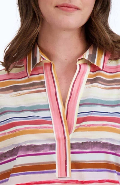 Foxcroft Sophia Watercolor Stripe Cotton Popover Tunic In Multi Stripe