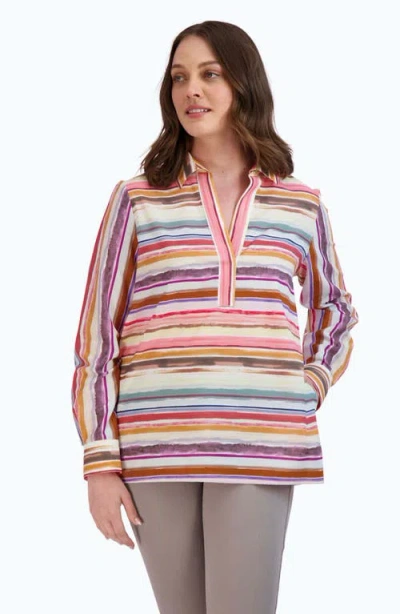Foxcroft Sophia Watercolor Stripe Cotton Popover Tunic In Multi Stripe