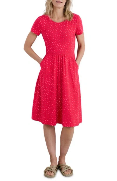 Seasalt Cornwall April Polka Dot Jersey Dress In Rustic Spot Raspberry