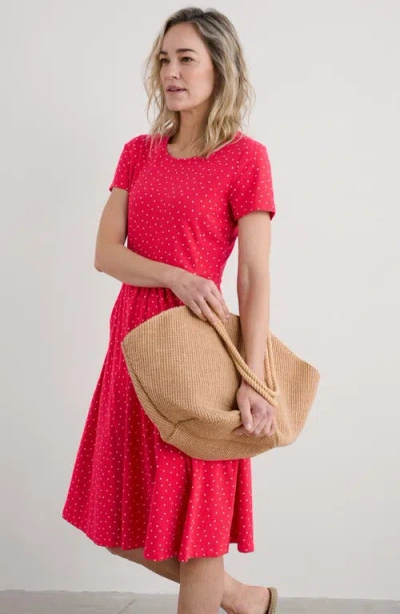 Seasalt Cornwall April Polka Dot Jersey Dress In Rustic Spot Raspberry