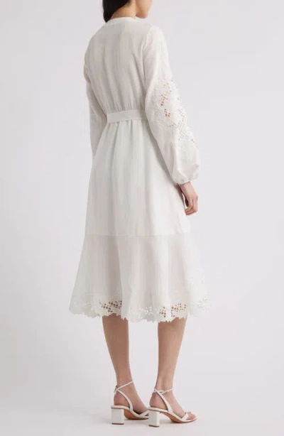 Kobi Halperin Sigal Embroidered Lace-inset Midi Wrap Dress In White