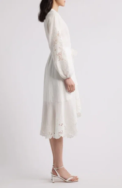 Kobi Halperin Sigal Embroidered Lace-inset Midi Wrap Dress In White