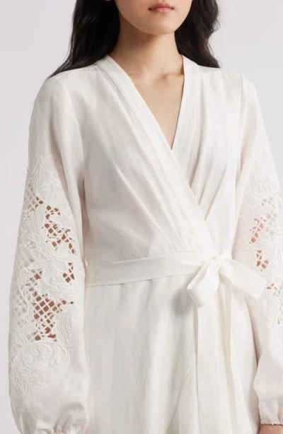 Kobi Halperin Sigal Embroidered Lace-inset Midi Wrap Dress In White